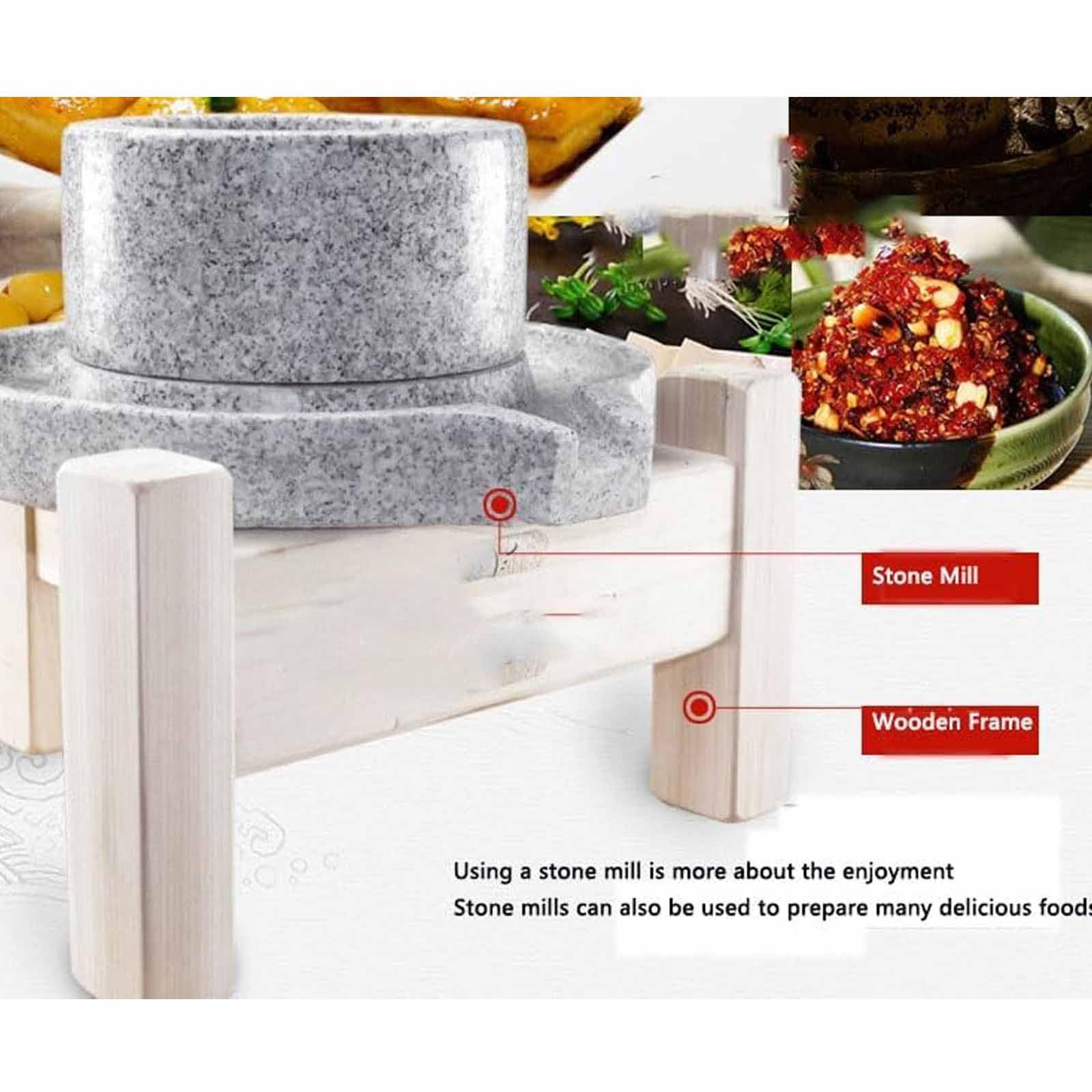 Macinino manuale a manovella in pietra naturale, con supporto in legno, base antiscivolo, per spezie, caffè, cereali, erbe, conserva i nutrienti