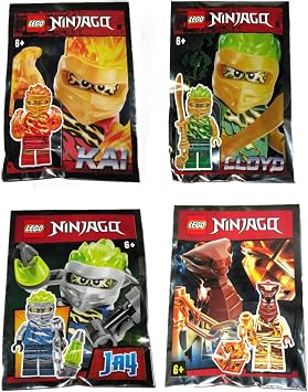 Lego Ninjago Kai Lloyd Jay and Pyro Whipper FS Spinjitzu Slam Minifigures- Collector Foil Pack Combo