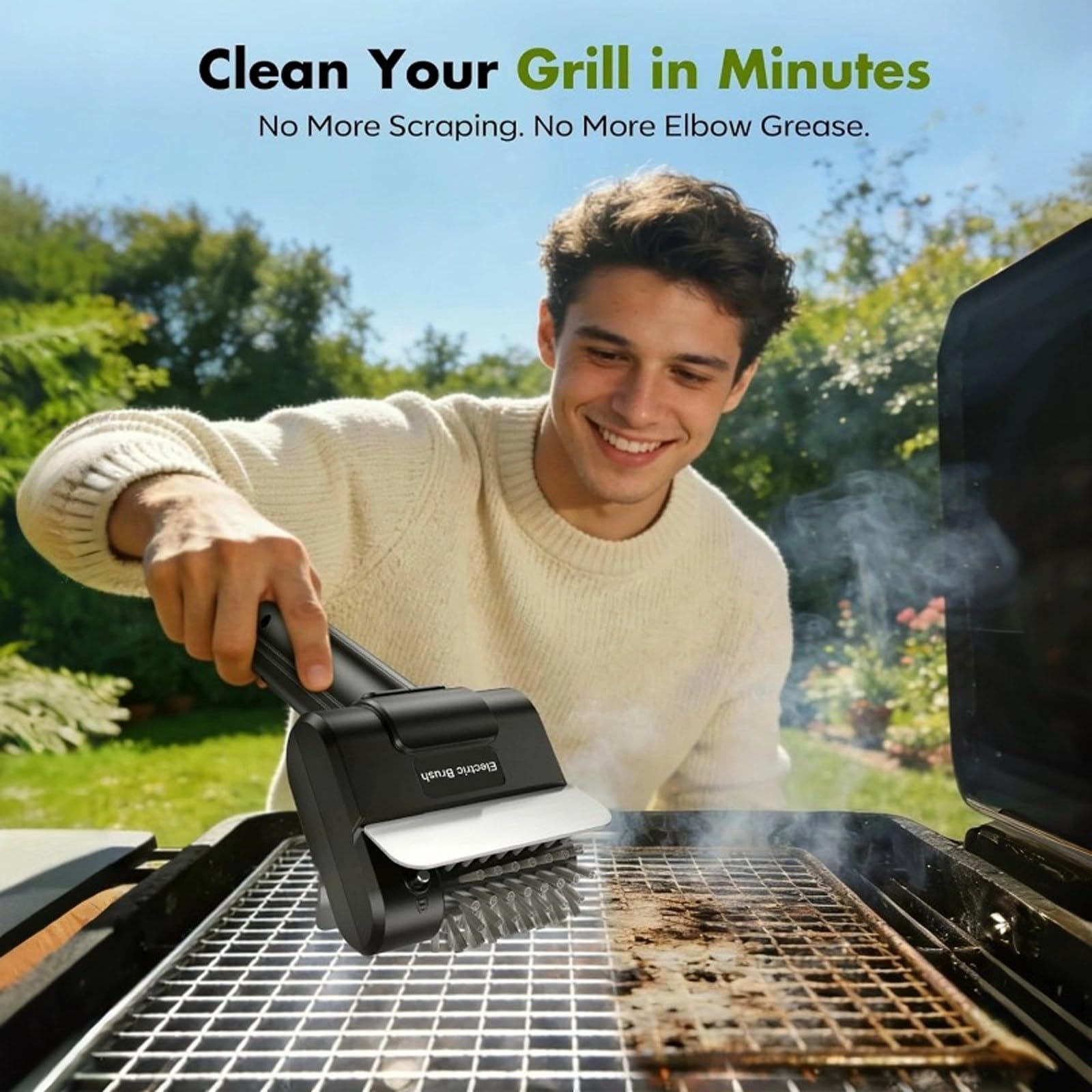 Spazzola Elettrica per Barbecue, Testina in Acciaio Inossidabile, Motore Ad Alta Velocità, Durata Della Batteria Di 90 Minuti, Ricaricabile Senza Fili, Impermeabile per Pulisci Griglia BBQ