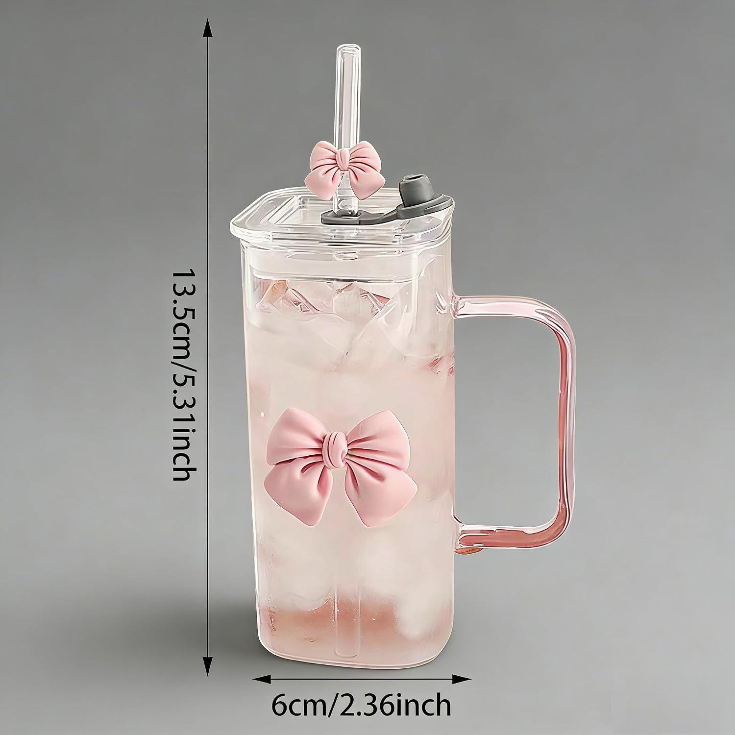 Glass Cups With Lids and Straws, Heat Resistant, Transparent Glasses, Hot and Cold Water Cups, Suitable for Home Coffee, Juice, Drinks, 400ml (2)
