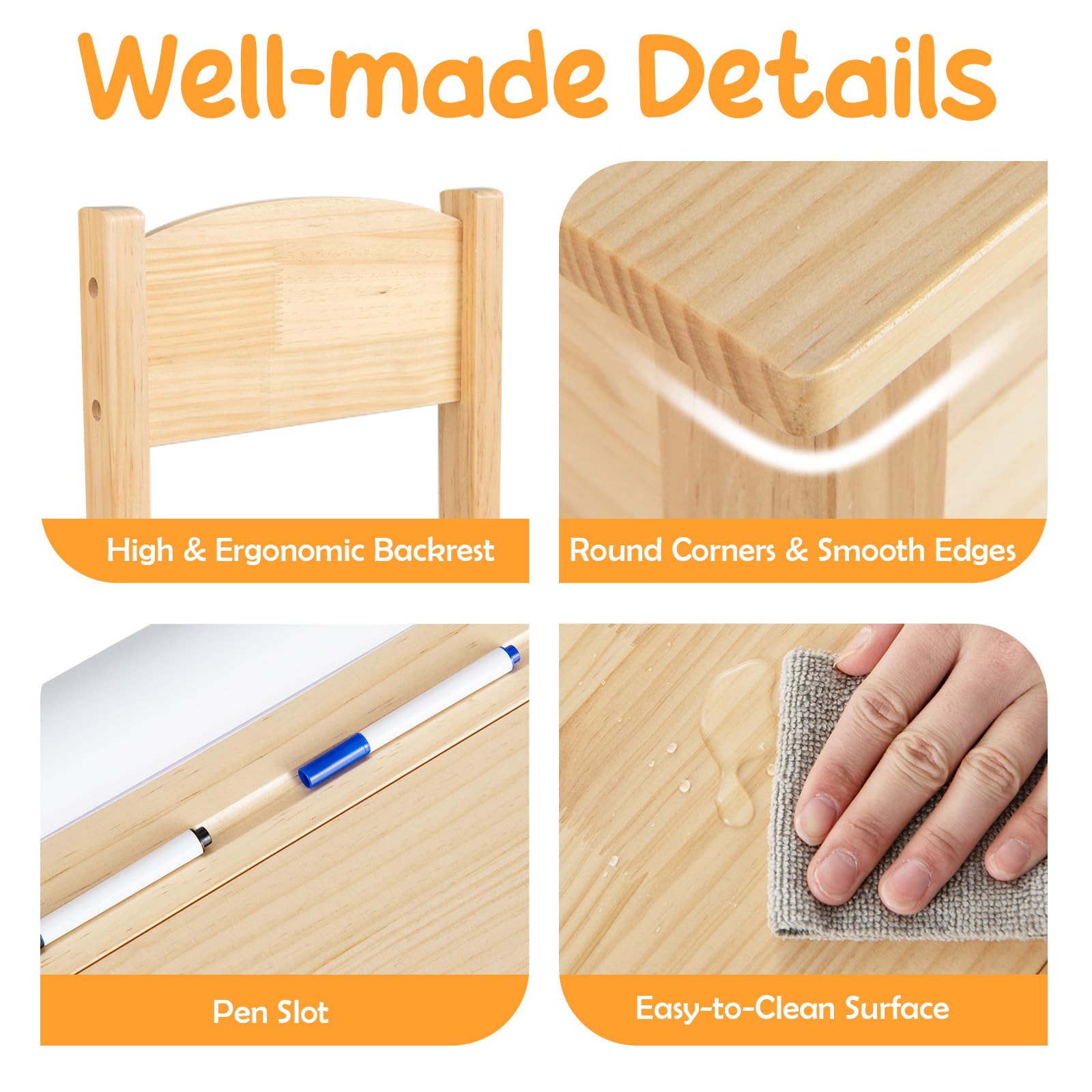 LIFEZEAL Juego de Mesa y Silla Infantil, pupitre Escolar con Silla y cajón, Escritorio con Tablero Plegable y portarrollos de Papel, Conjunto de pupitre para niños de 3 a 12 años (Natural)