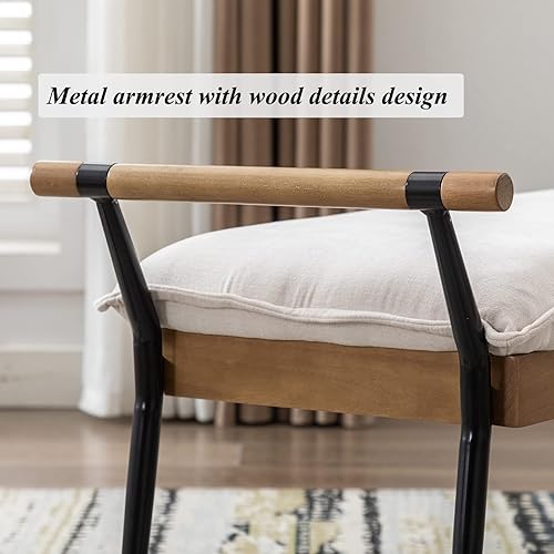 Miniatura 5 de DUOMAY Banco otomano rectangular moderno con brazos y patas de metal banco de mesa de comedor de poliuretano de mediados de siglo reposapiés de