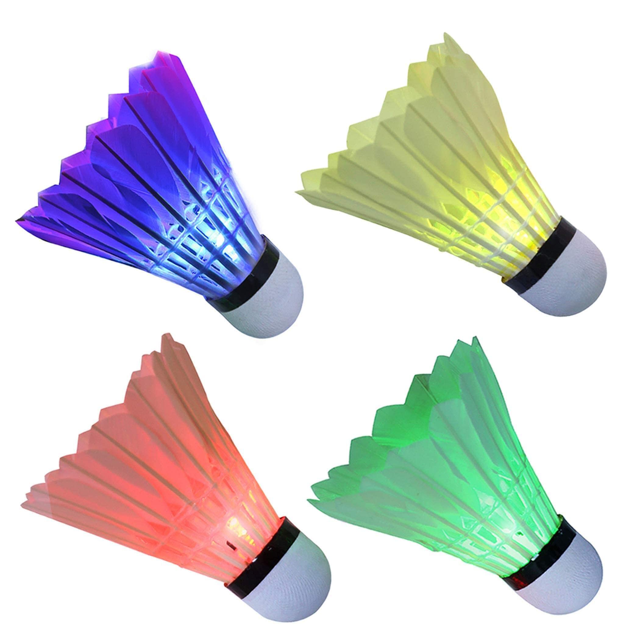 Fawoonu LED Badminton Shuttlecocks Dark Night Glow Birdies Lighting for Outdoor & Indoor Sports Activities (Feather_4pcs)