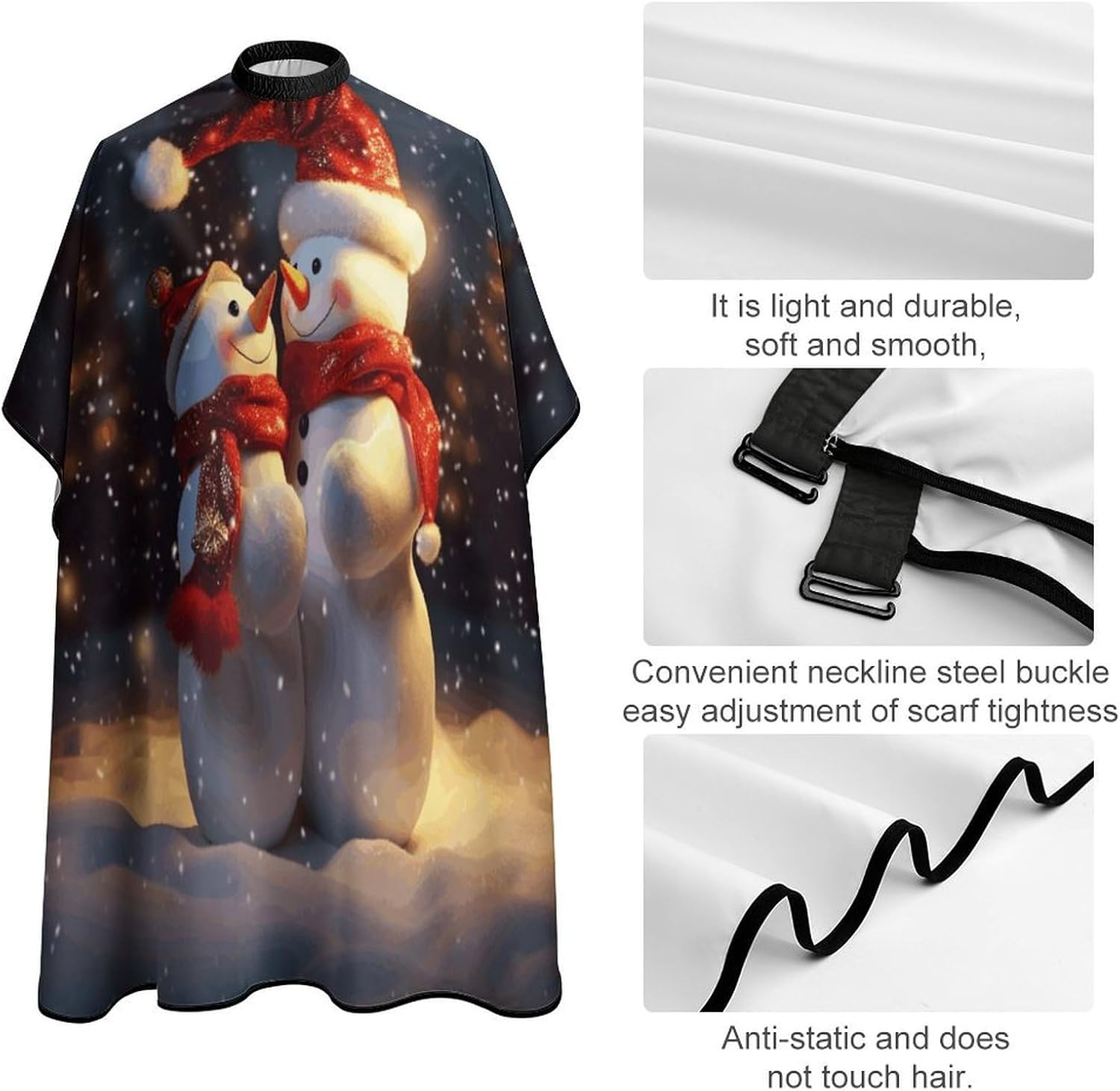 Christmas Snowmans Apron for Women Men,Barber Cape with Adjustable Snap Closure,Hair Cutting Cape,66.9 X 56.7 Inches for Hair Dye, Comb-out, Styling, Shampoo