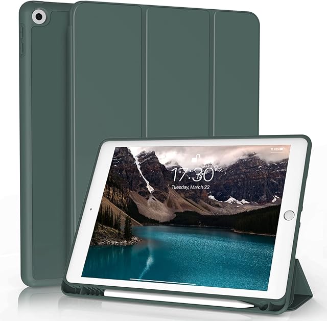 ZOYU Case for iPad 9th/8th/7th Generation,10.2 inch iPad Case with Pencil Holder,Auto Sleep/Wake,Trifold Stand Protective,Soft Slim TPU Back Cover for iPad Case 2021/2020/2019Dark Green