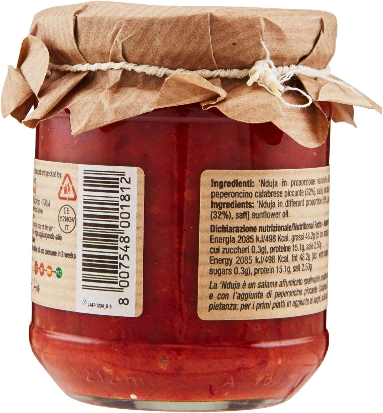 Italian Gourmet Delizia di Capabia Nduja di Spilinga, Salami, 12 x 135g | Piccante spalmabile, kalabrische Spezialität, perfekt auf Brot, Pizza oder, Gesamtnettogewicht 1,62 kg + Kostenlos Polpa 400g