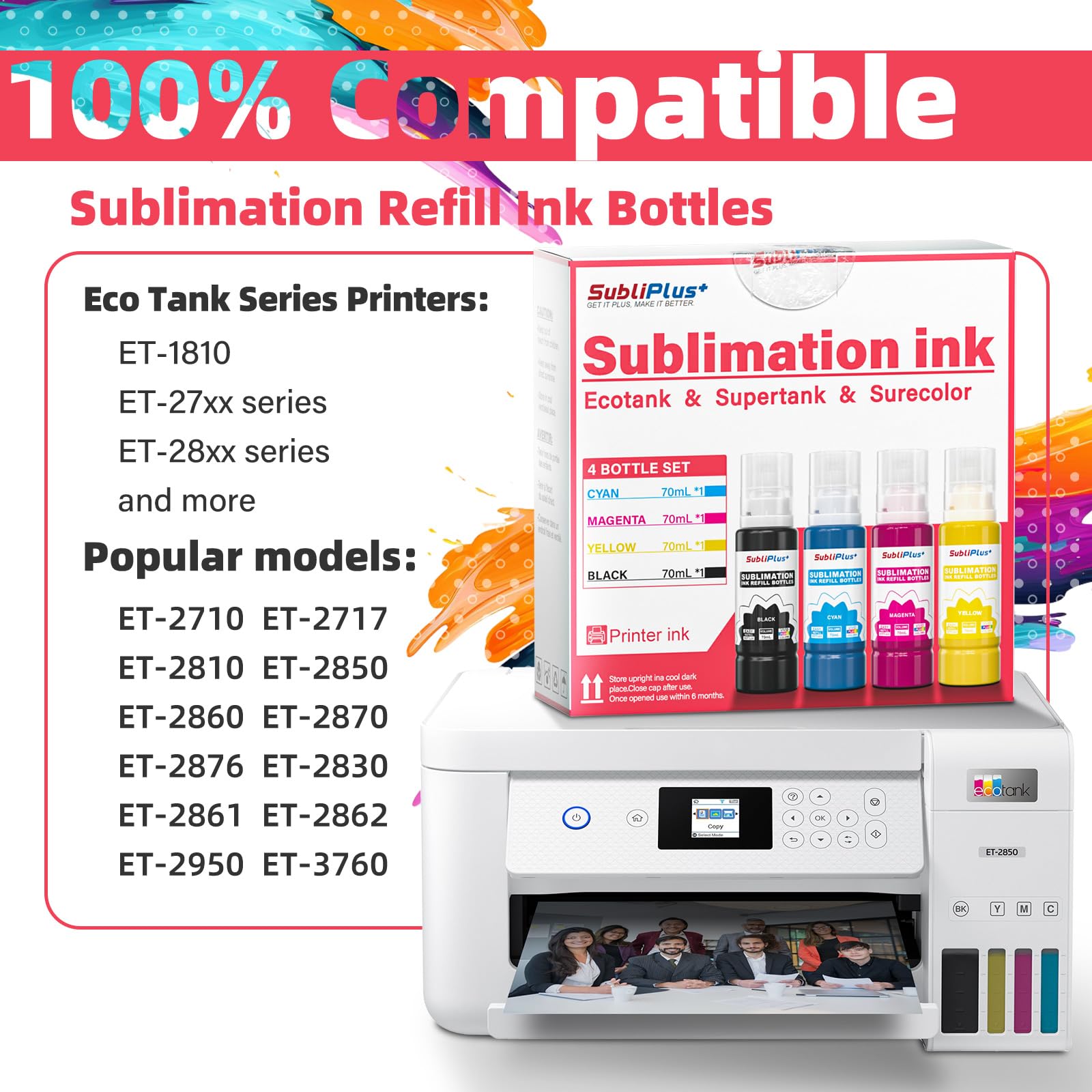 Inchiostro a sublimazione per stampante Eco Tank, bottiglie di ricarica ET-1810 ET-2850 ET-2860 ET-2870 ET-2876 ET-2820 ET-15000 ET-14000 ET-4800 ET-2760
