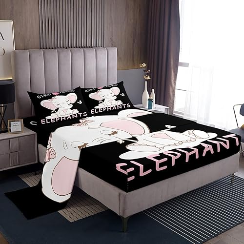 Feelyou Juego de funda de edredón de elefante rosa con diseño de elefante para niños y niñas, sábanas de elefante de dibujos animados con sábana