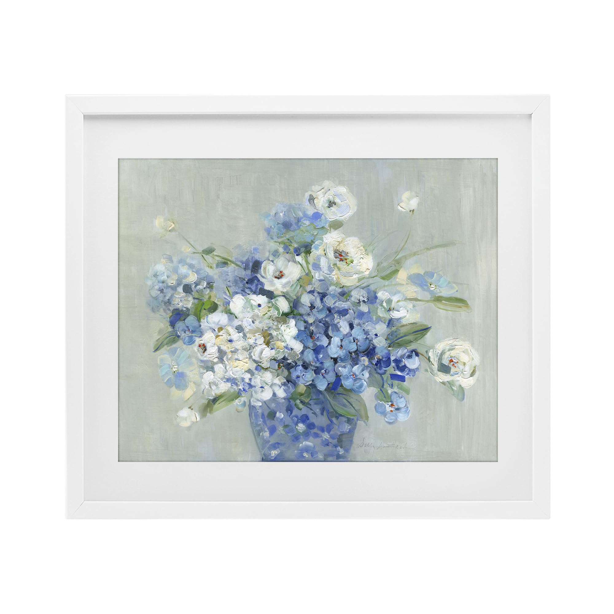Stupell Industries Coastal White (Textured) 'Serene Blue And White Bouquet'| Framed Print Under Glass