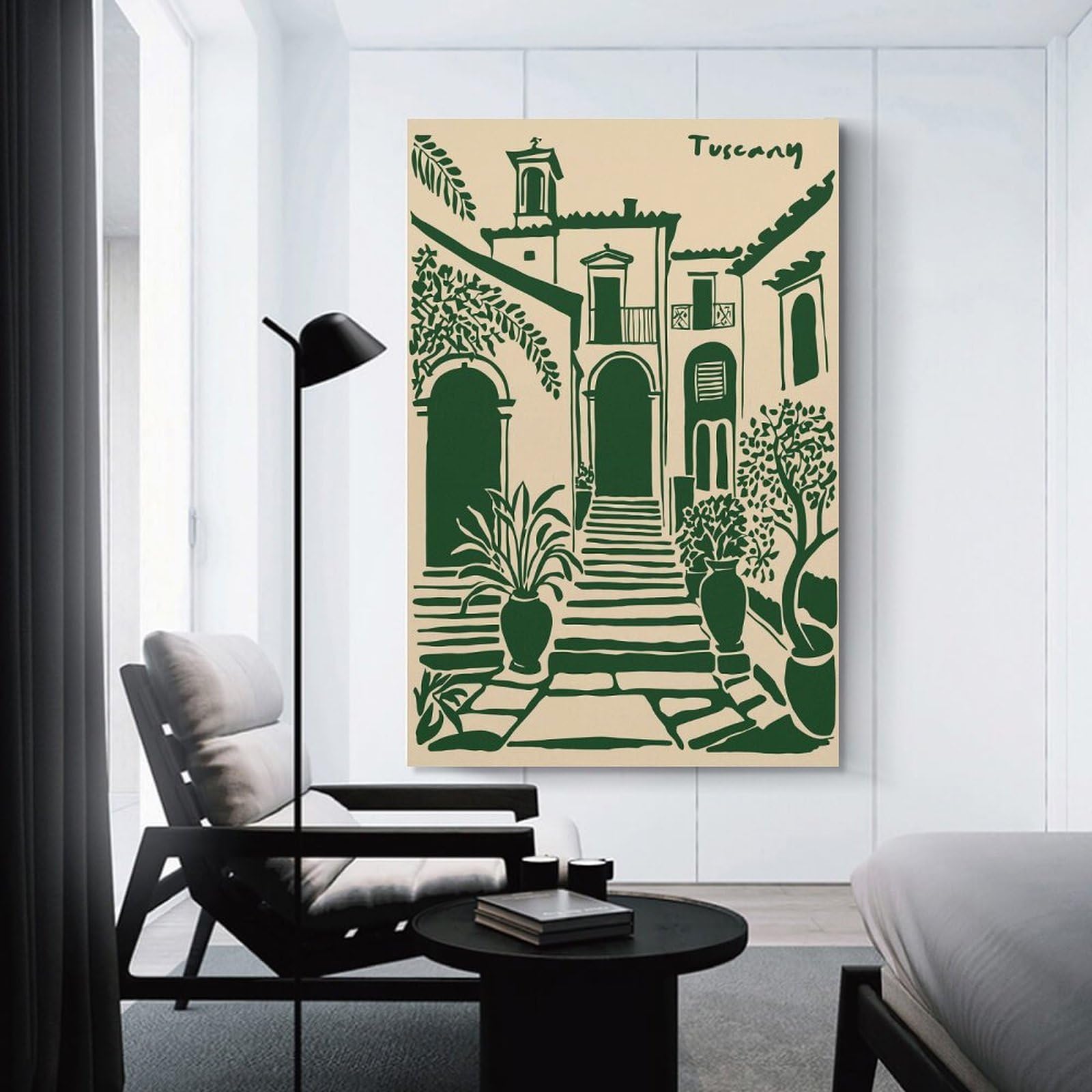 Junmoney Tuscany Illustration with Green And Beige Wall Decor Canvas Print, 24x36inch(60x90cm), for Living Room, Lounge Or Sitting Room, Easy Decor for Gallery Walls