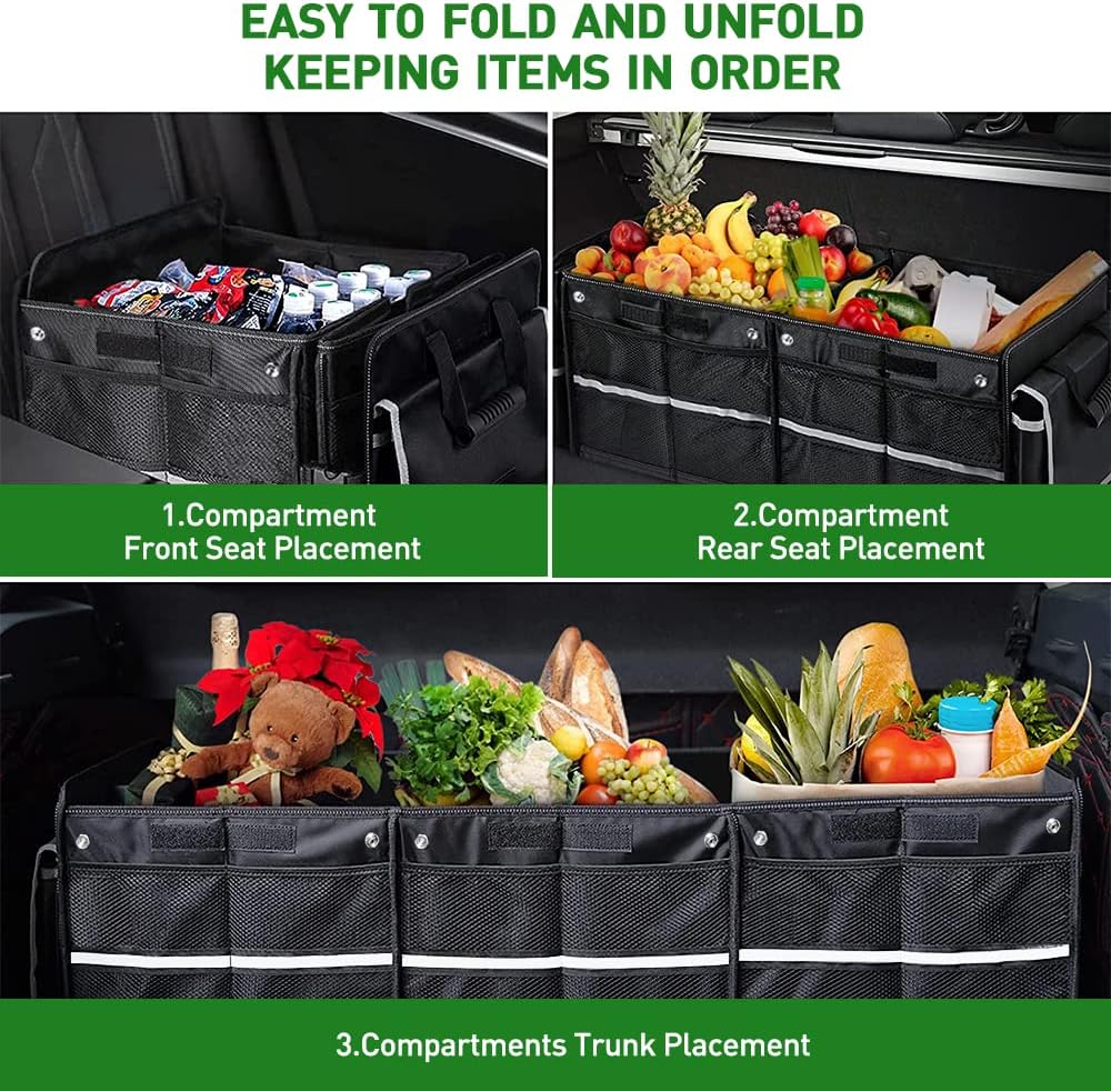 Car Trunk Organizer Set: Backseat Hanging Organizer with 8 Storage Bags & 115L Heavy-Duty Collapsible Trunk Storage with Insulated Cooler, Lid, and Straps - Ideal for SUV, Truck, Jeep, and Sedan