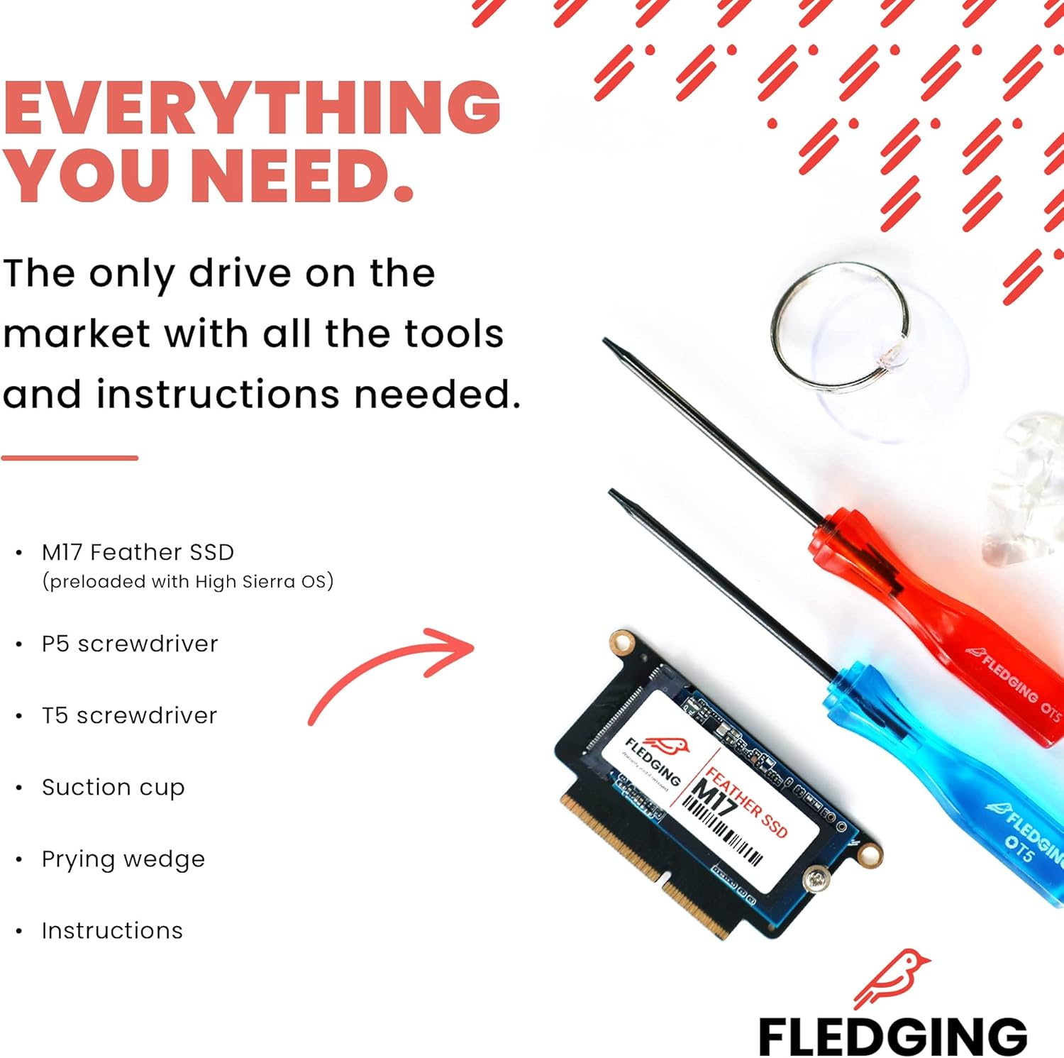 Flash Deals - 40% OFF Fledging 1TB Feather M17 PCIe NVMe Gen 3.0x4 SSD Upgrade – DIY kit & OS Included – Compatible with Apple MacBook Pro 13 A1708 2016 & 2017