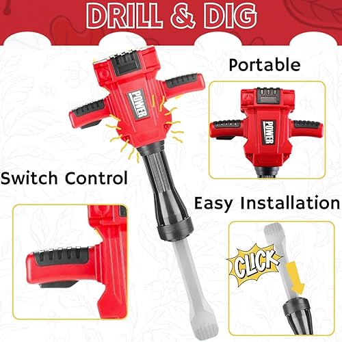 Miniatura 4 de Taladro de juguete para niños con gafas y máscara de protección, herramientas eléctricas de juego de simulación con sonido y acción realistas,