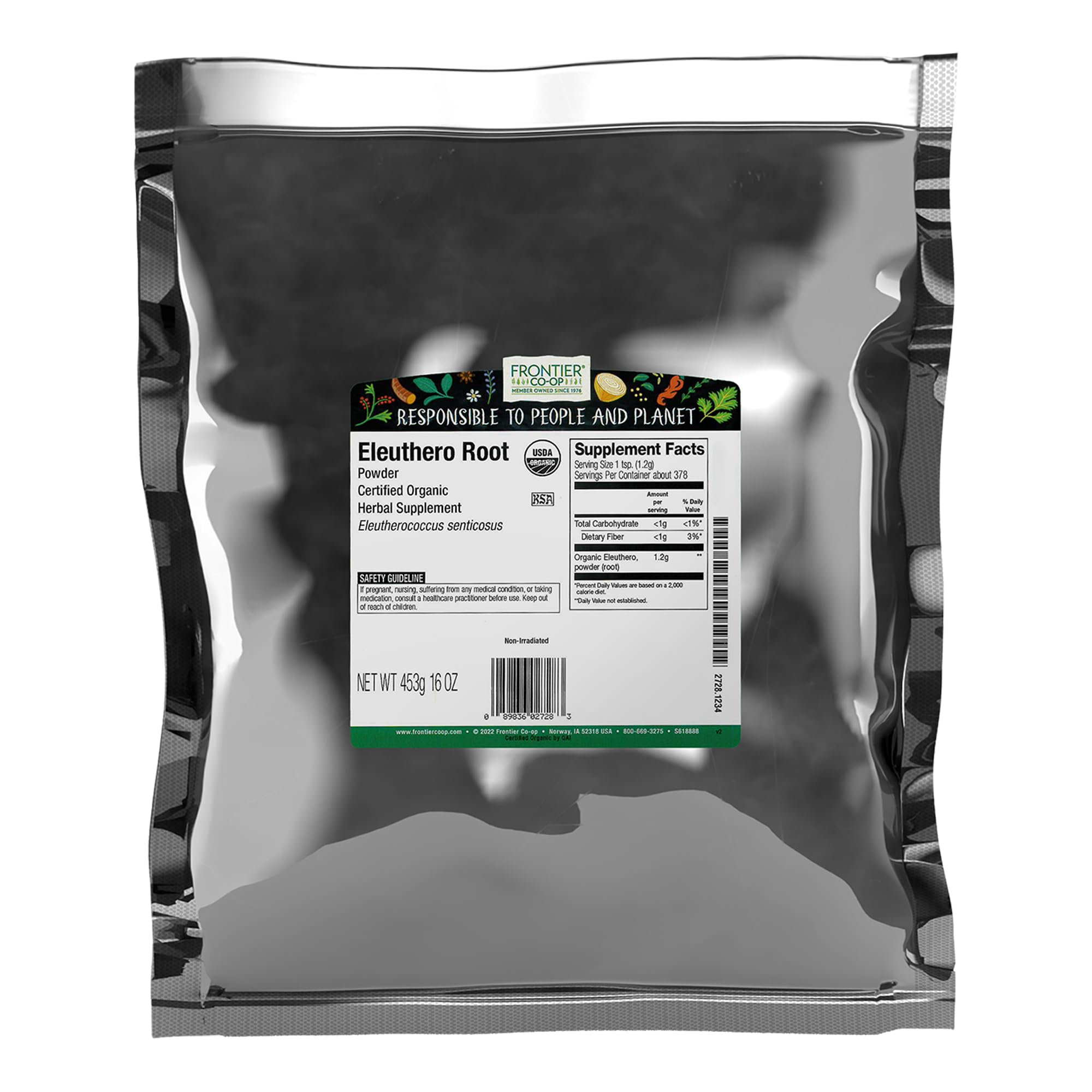 Frontier Co-op Eleuthero Root Powder, Certified Organic, Kosher | 1 lb. Bulk Bag | Eleutherococcus senticosus (Rupr. ex Maxim.) Maxim.