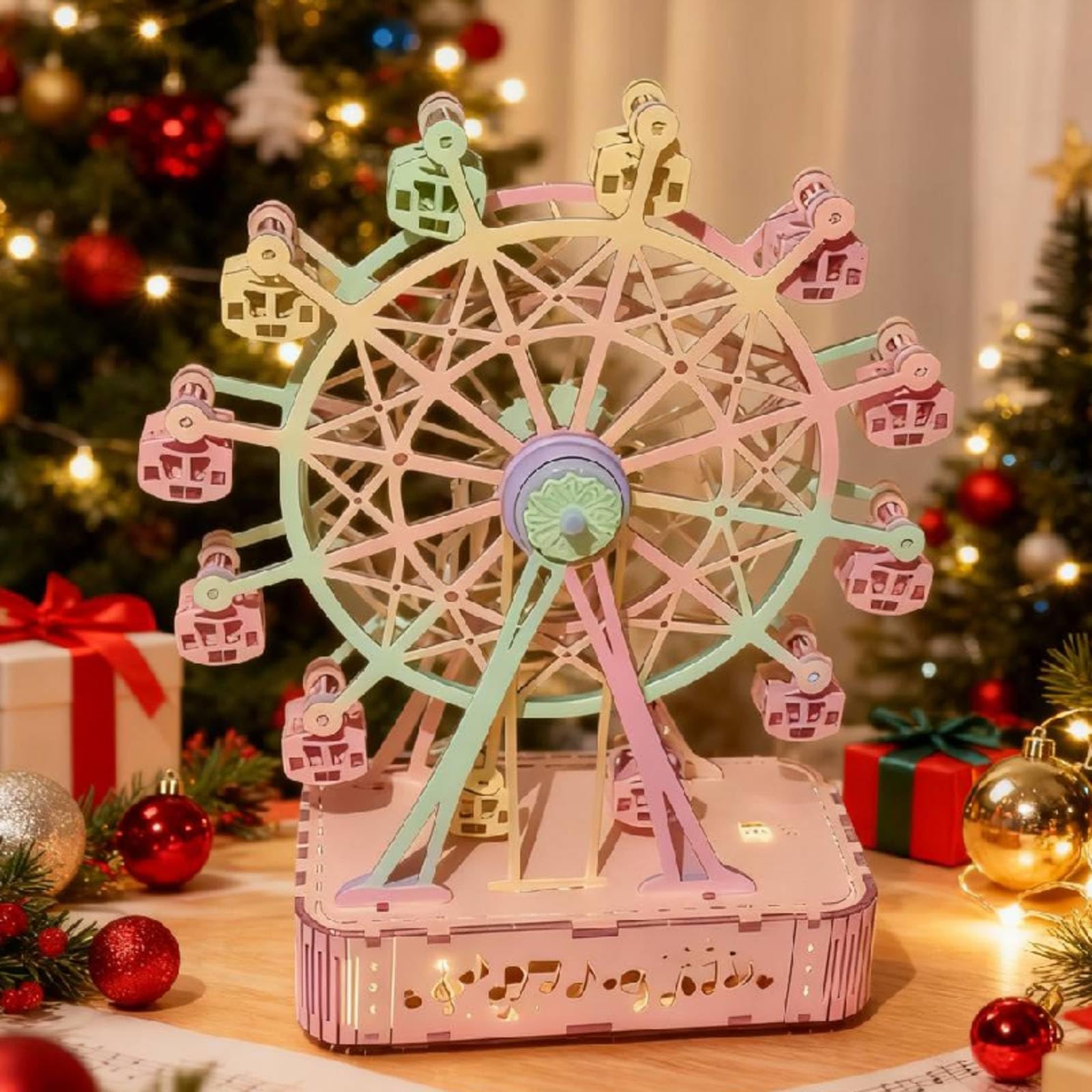 Wooden 3D Puzzle for Adults Mechanical Ferris Wheel Music Model Kits, 3D Puzzle Hand Crank Music Box Machinarium Toys, DIY Wood Craft Kit to Build -Creative Gift for Adults When Christmas/Birthday