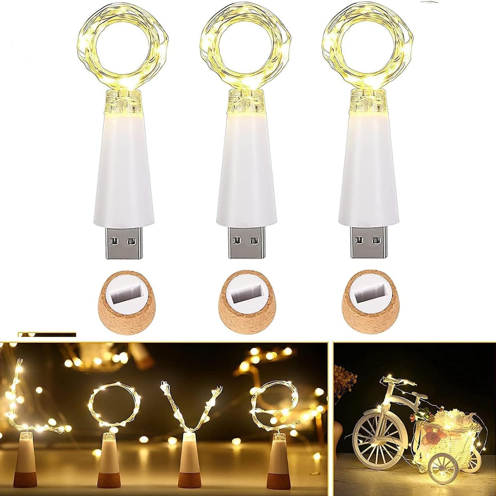Ceepko Warm White Usb Bottle Lights Rechargeable Waterproof Wine Bottles String Lights 59 Inch 15 Leds Cork Fairy Lights For Bottles Diy Party Christmas Decorations