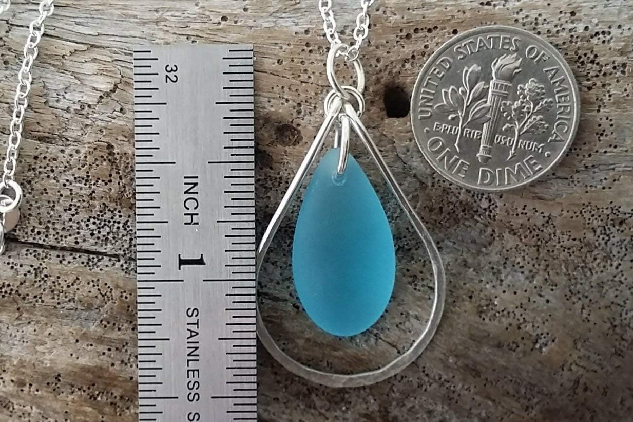yinahawaii Handmade Sea Glass Necklace, Hawaiian Jewelry For Women, Wire Loop Turquoise Bay Blue Necklace, Sea Glass Jewelry Birthday Gift For Women (December Birthstone)
