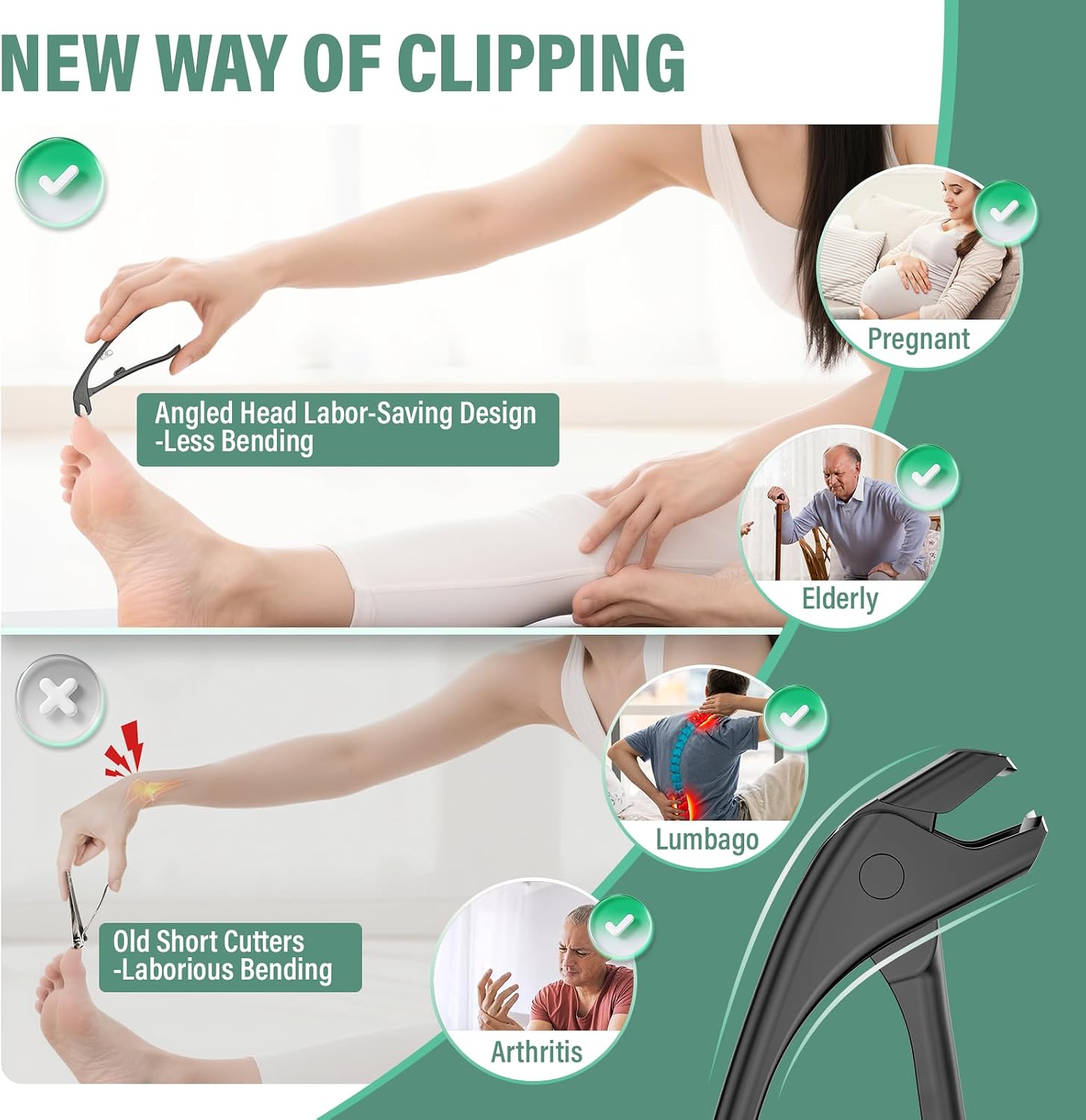 Toenail Clippers for Seniors with Safety Lock Long Handle, Large Toe Nail Clippers for Thick Toenails for Men Women, Wide Opening Slanted Fingernail Clippers with Catcher Precision Nail Cutter Set