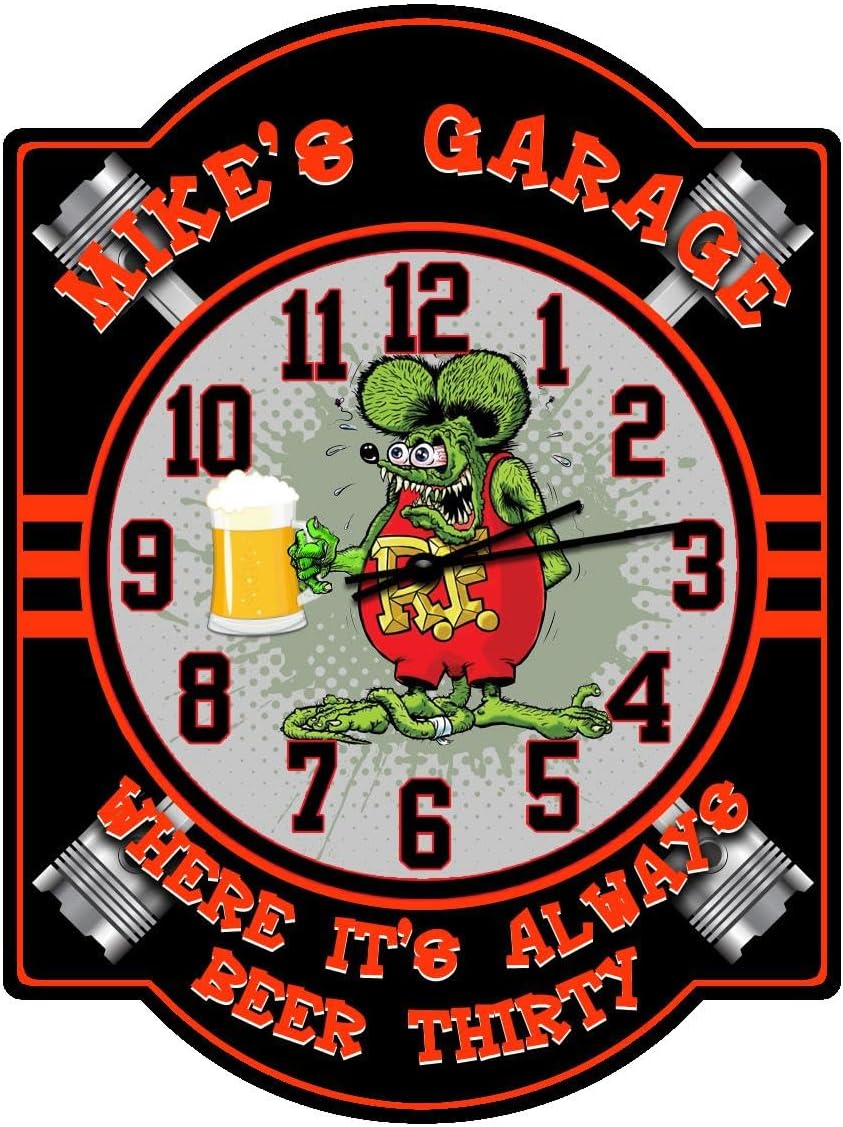 Rat Fink Beer Thirty Customized Green Garage Clock