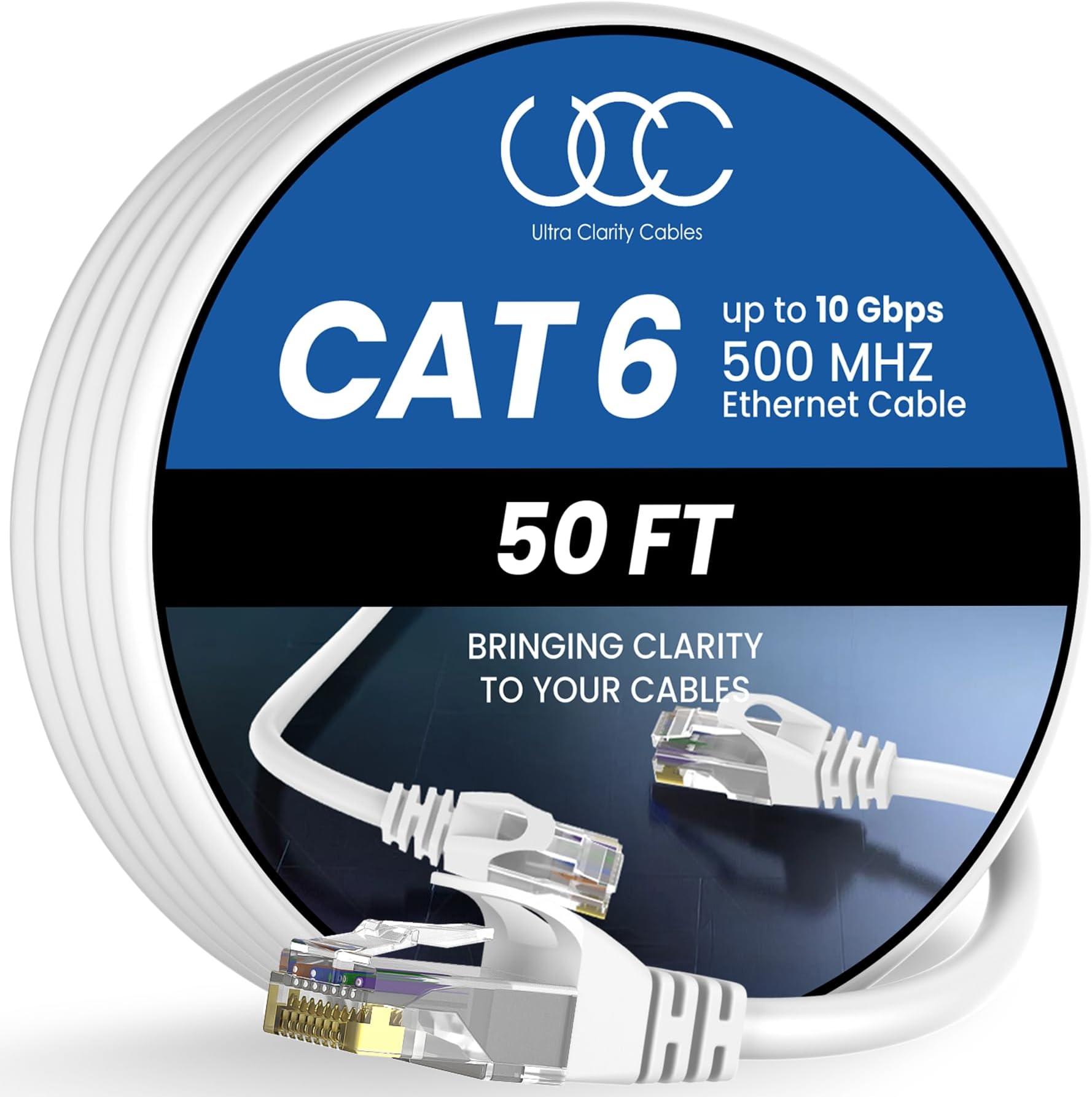 Cat 6 Ethernet Cable 50 ft, 10Gbps High Speed Ethernet Cable, Internet Cable Outdoor&Indoor, Rj45 Cat6 Cable Long Ethernet Cable for Computer, Router, Modem, PS4/5, Xbox, Gaming- White