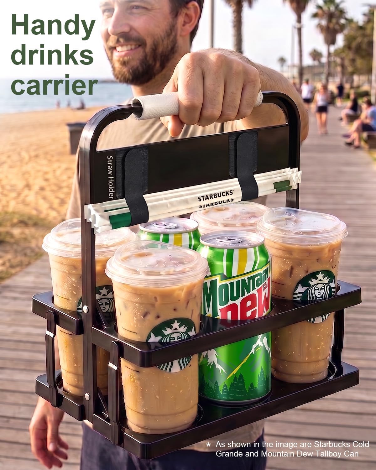 Portable Drink Carrier with Handle, Take Out Cup Carrier for Doordash Accessories Grubhub Postmates Drivers, Foldable Reusable Cup Holder to Go for Coffee Soft Drink Pint Beer Beverage