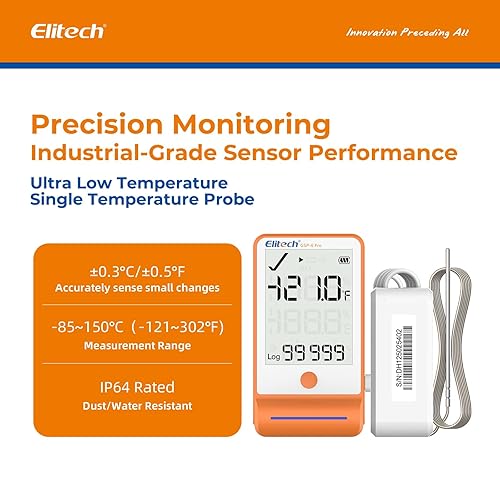 Miniatura 20 de Elitech Registrador de datos Bluetooth, temperatura y humedad para refrigerador con datos de sombra 100000 puntos, almacenamiento de datos, GSP-6