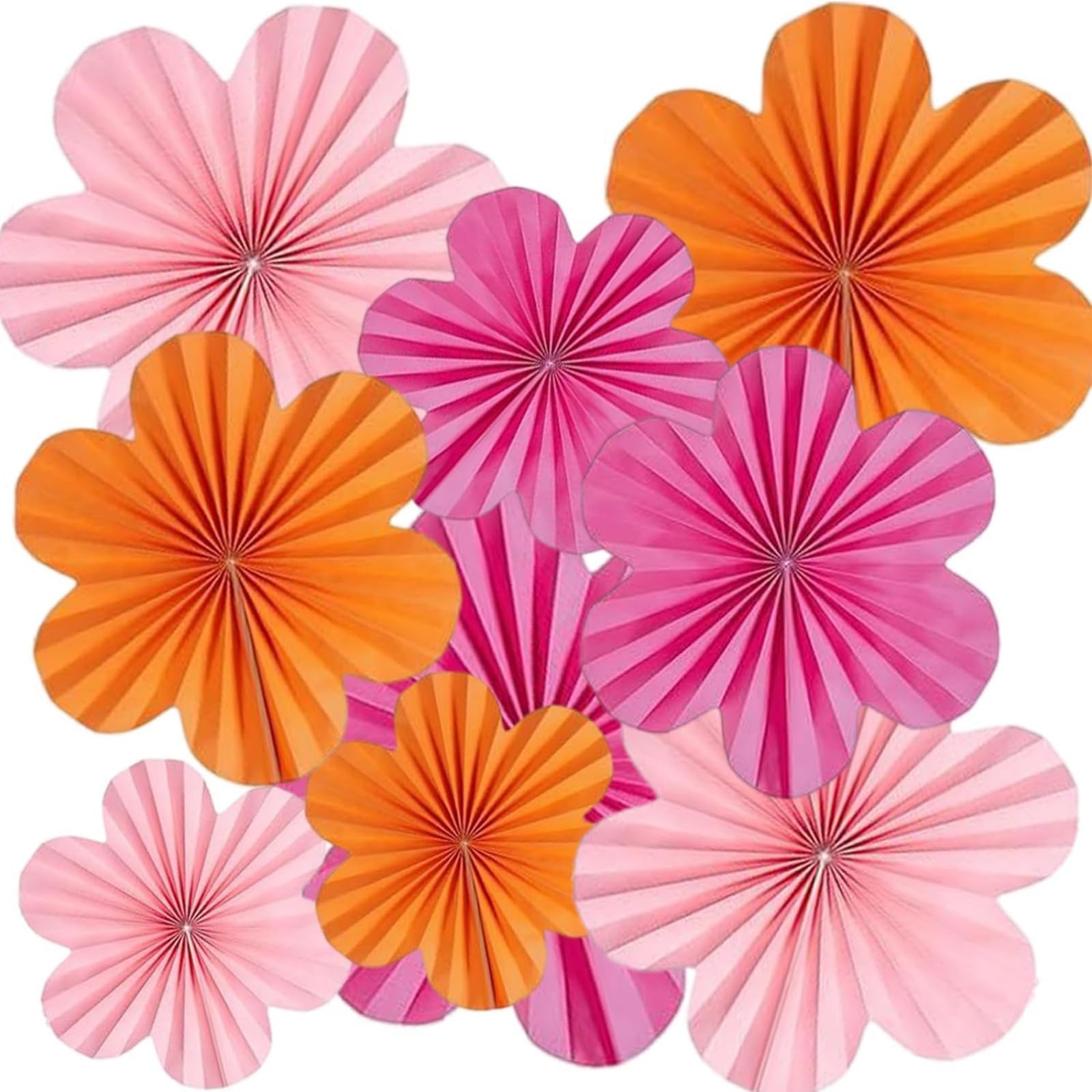 9Pcs Paper Flowers Decorations, Hanging Fan Decor for Party Birthday (9pcs Pink,Orange,Rose Flower)
