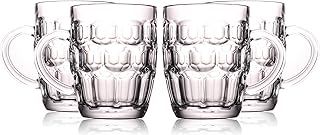 1 Pint Dimpled Beer Mug Set of 4 - Heavy British Pub Thick Glass with Handle - Stein Cup for Beer Lover in Home Party BBQ