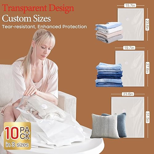 Miniatura 5 de Bolsas de almacenamiento al vacío para ropa de viaje, paquete de 10 bolsas de vacío con bomba de aire inalámbrica recargable (2 L+4 M+4 pequeñas),