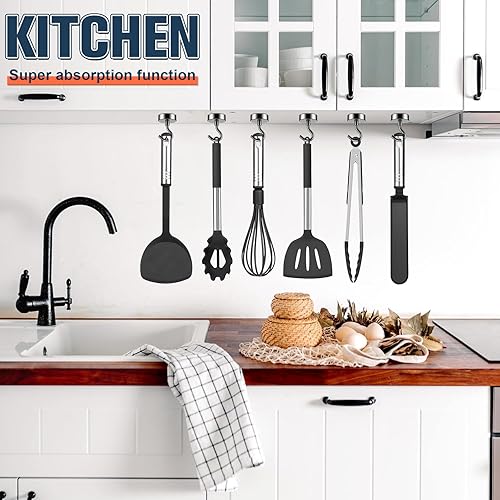 Miniatura 3 de FINDMAG Paquete de 6 ganchos magnéticos azules, ganchos magnéticos de neodimio de 22 libras, imanes con ganchos magnéticos fuertes para colgar,