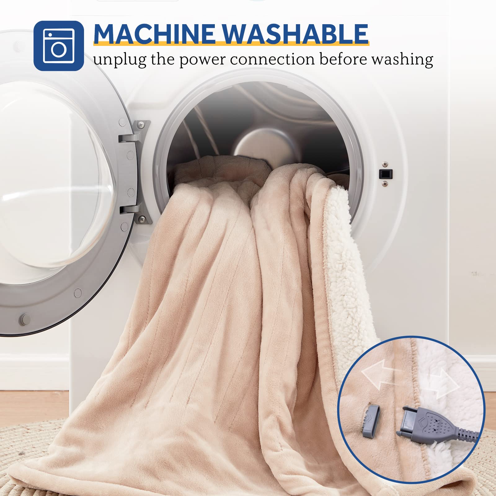 Sealy Heated Blanket Electric Throw, Flannel & Sherpa Heating Throw with 6 Heat Settings & 2-10 Hours Auto Shut Off, Fast Heating & ETL Certification, 50x60 Inch, Beige