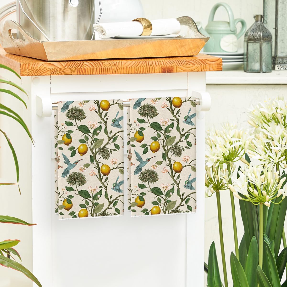Artoid Mode Brown Lemon Tree Bird Flower Summer 18 x26 Inch 2 pcs and Table Runner 13x72 Inch