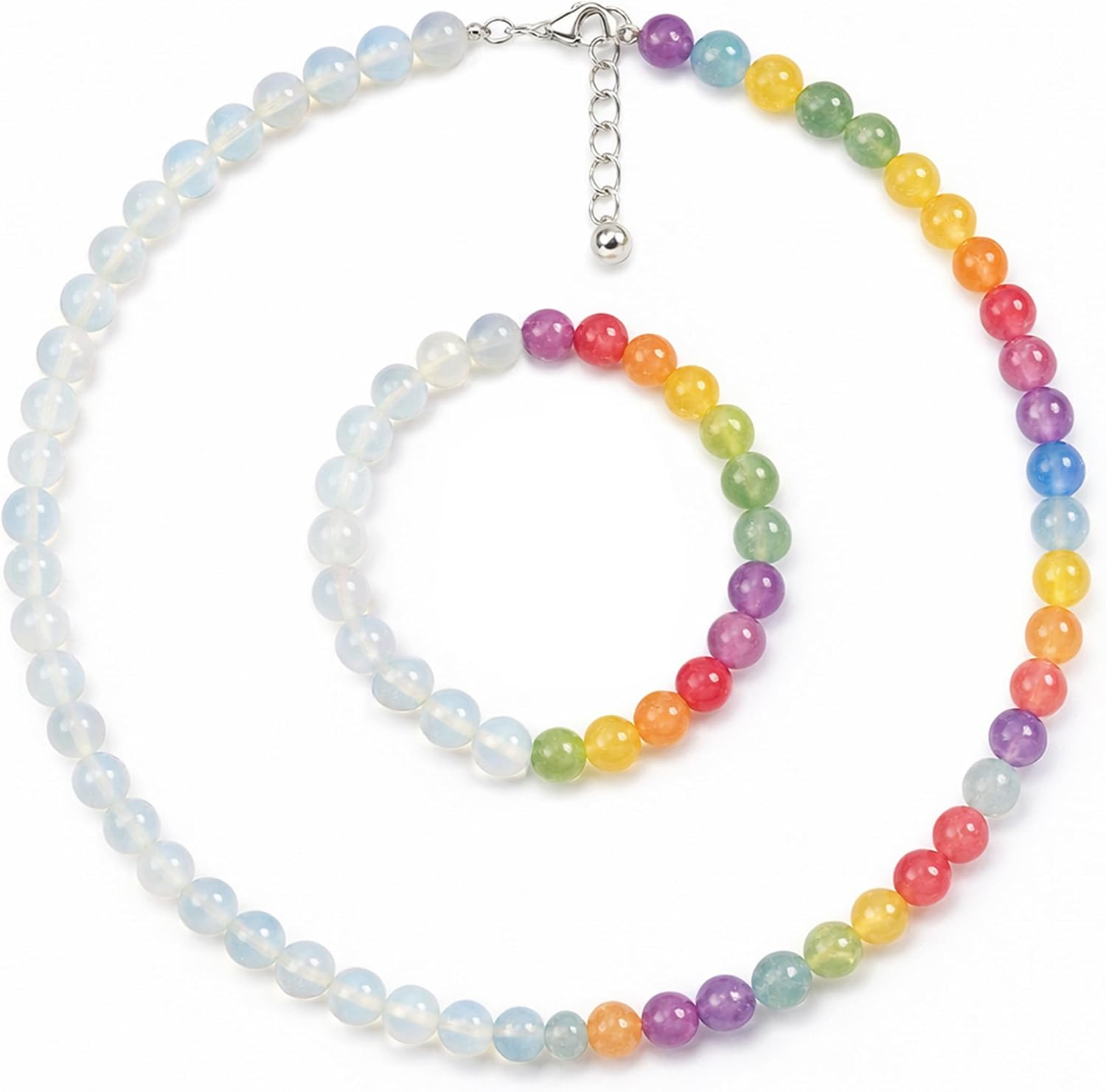 Dopamine Necklace UV Reactive Colorful Rainbow Beaded Necklace Dopamine Jewelry Set Color Changing Mood Necklaces Bracelet Earrings Summer Beach Vacation Gift for Women