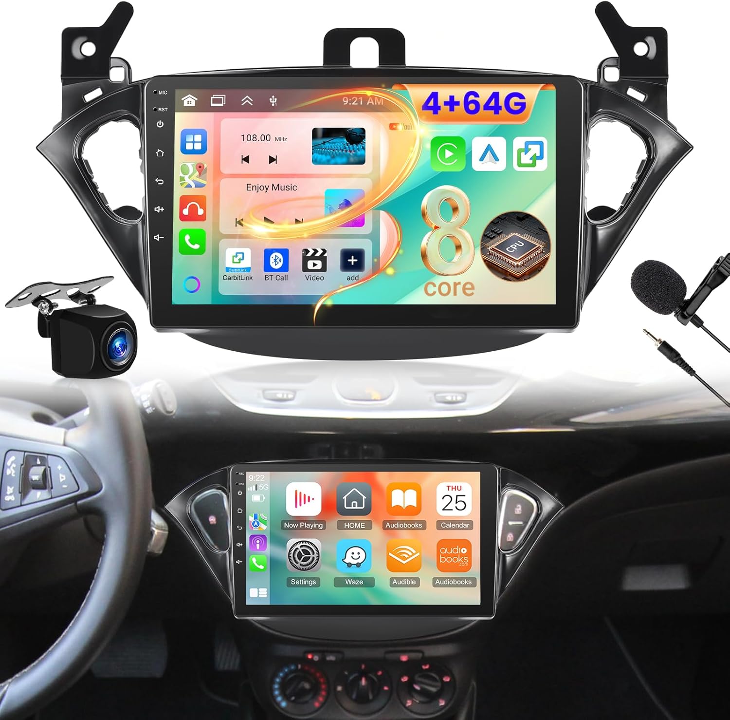 8 Core 4G + 64G Android 13 Car Radio for Opel Corsa 2015-2019/Opel Adam 2013-2016 with Carplay Android Car 9 Inch 2 DIN Car Radio with WIFI/GPS/32EQ DSP/FM RDS/Bluetooth