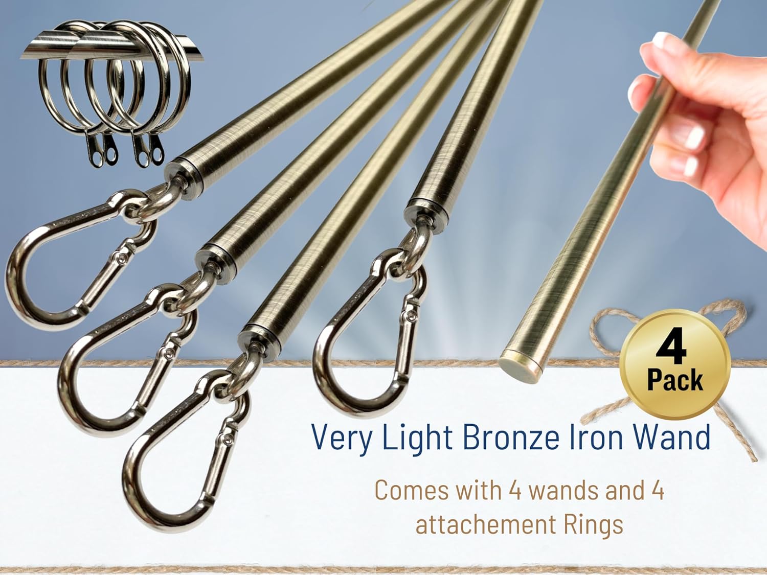 36 inch (4 Pack) Light Bronze Iron Curtain Pull Wand - Drapery Pull Rod - Verstaile Curtain Wand - Metal Drapery Wand (36in AB 4pk)