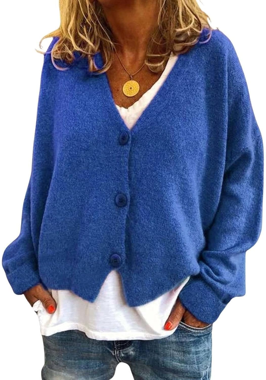 Loose Knit Sweater Cardigan for Women Fall Winter Casual Long Sleeve V-Neck Open Front Button Cropped Sweaters