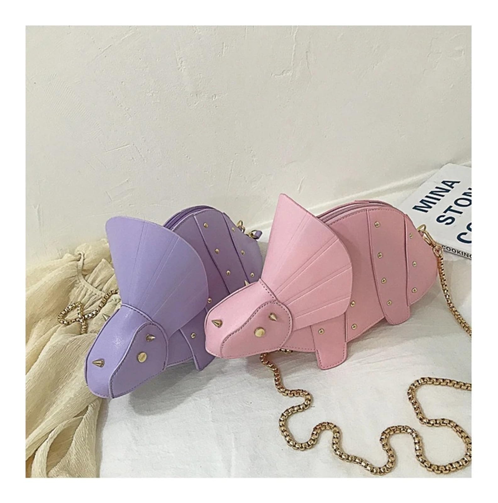 Bolso Tachuelas Bolso de hombro tipo bandolera de piel sintética con forma de dinosaurio y cadena con remaches, Mini bolso de mano for la compra