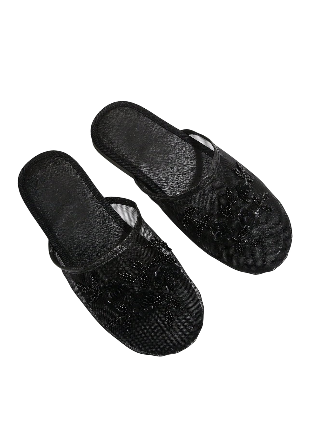 Photo 1 of Milumia Women's Floral Embroidery Mesh Mules Closed Toe Slip on Backless Loafers Shoes Black 7.5