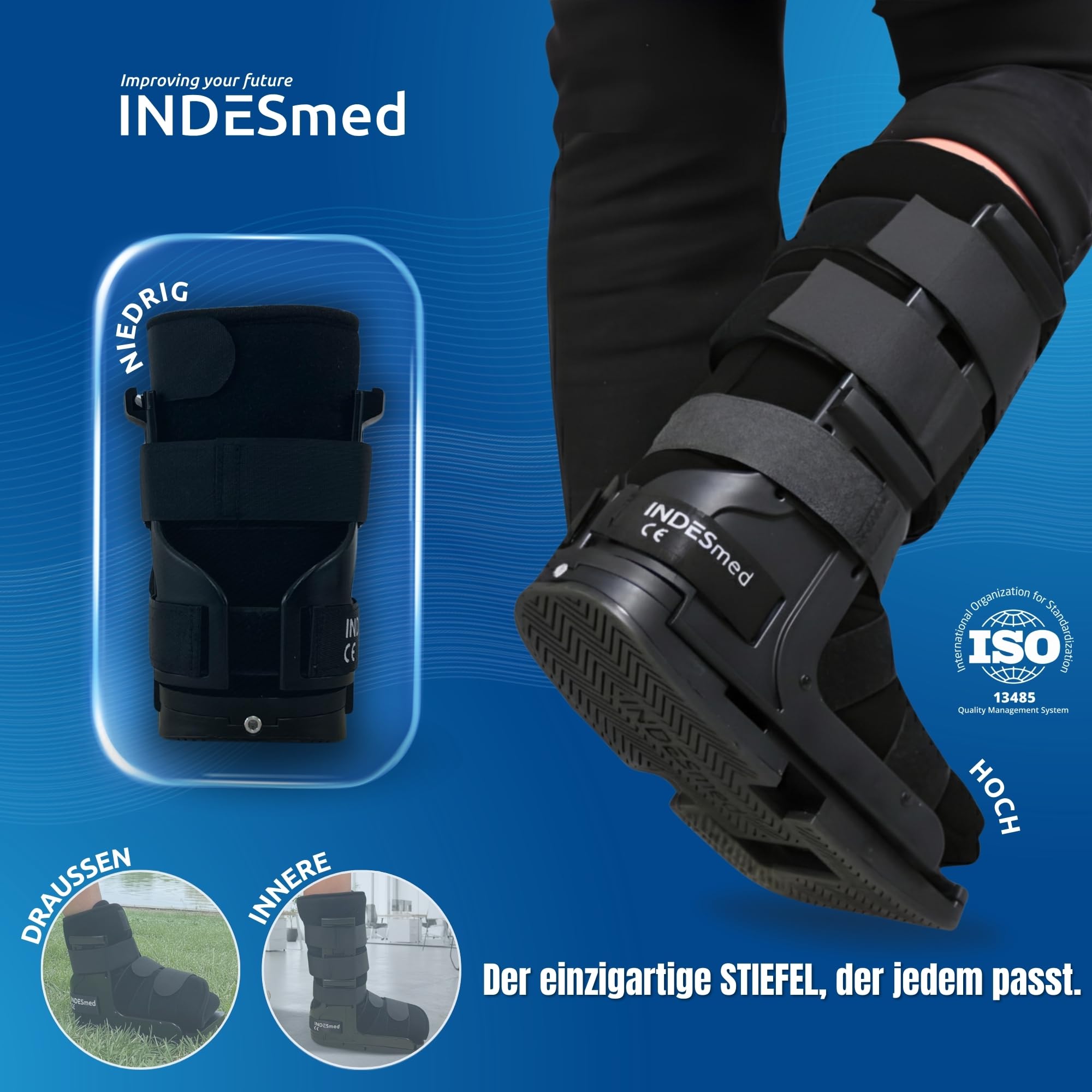 INDESmed| Gehschiene Orthopädischer Walkerstiefel V.3 | Frakturstiefel, Post op schuh - Recovery Boots | Kurz & Langstiefel, Verstellbar 37 bis 46 | Hilfsmittel-Nr. 23.06.01.0079