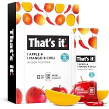 Thats it. Apple+Mango+Chili 100% Natural Great Tasting Real Dried Fruit Bar, Vegan, Gluten Free, Paleo, Kosher, Non GMO, No Preservatives, No Added Sugar 12 Packs