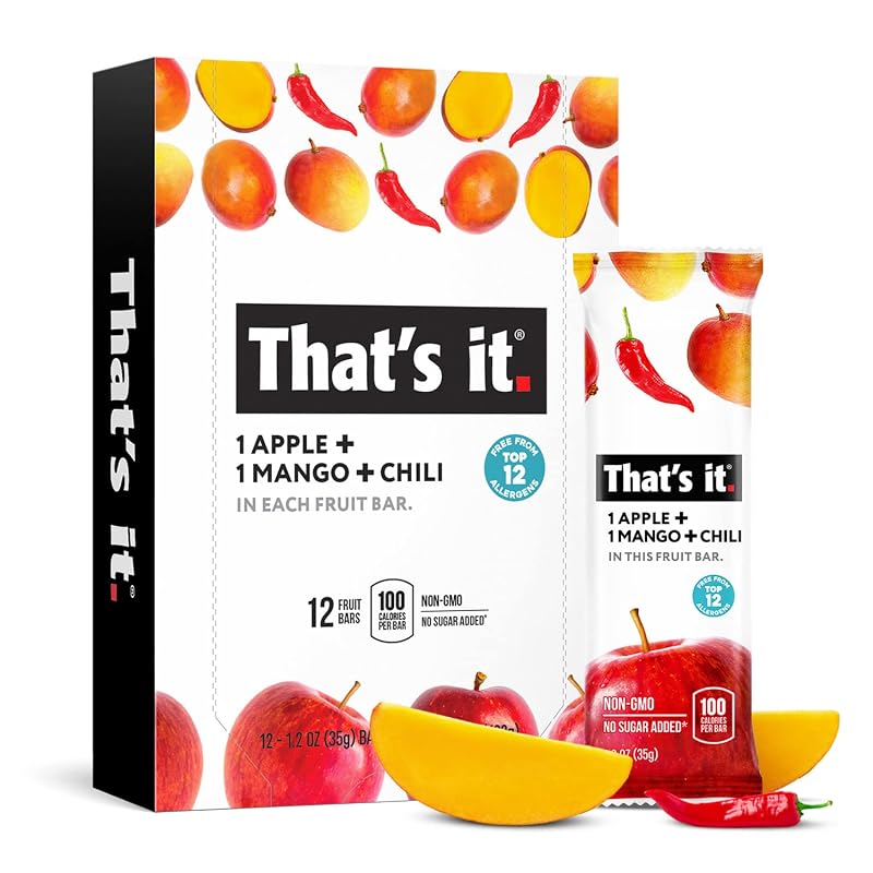 That's it. Apple+Mango+Chili 100% Natural Great Tasting Real Dried Fruit Bar, Vegan, Gluten Free, Paleo, Kosher, Non GMO, No Preservatives, No Added Sugar (12 Packs)