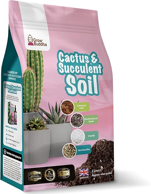 Cactus Succulent Soil Grow Buddha - Natural Cactus and Succulent Indoor Potting Compost Mix - Enriched with Special Nutrients Cactus and Succulent Potting Soil Compost Mix for Indoor Plants (2L)