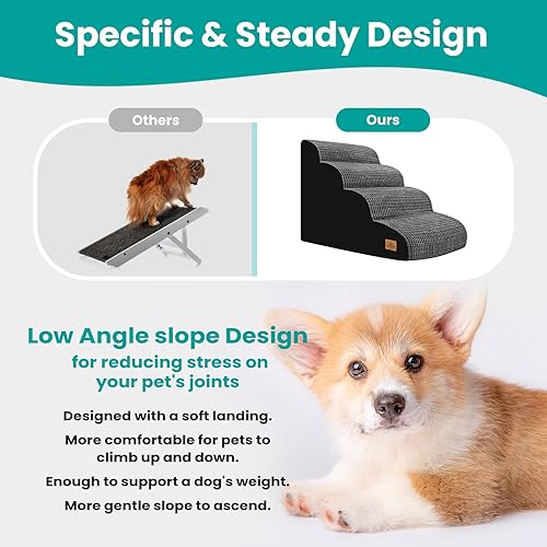Miniatura 6 de blunique Escaleras para perros para cama alta, rampas de 4 escalones para perros pequeños, escaleras para perros a la cama, escaleras para mascotas