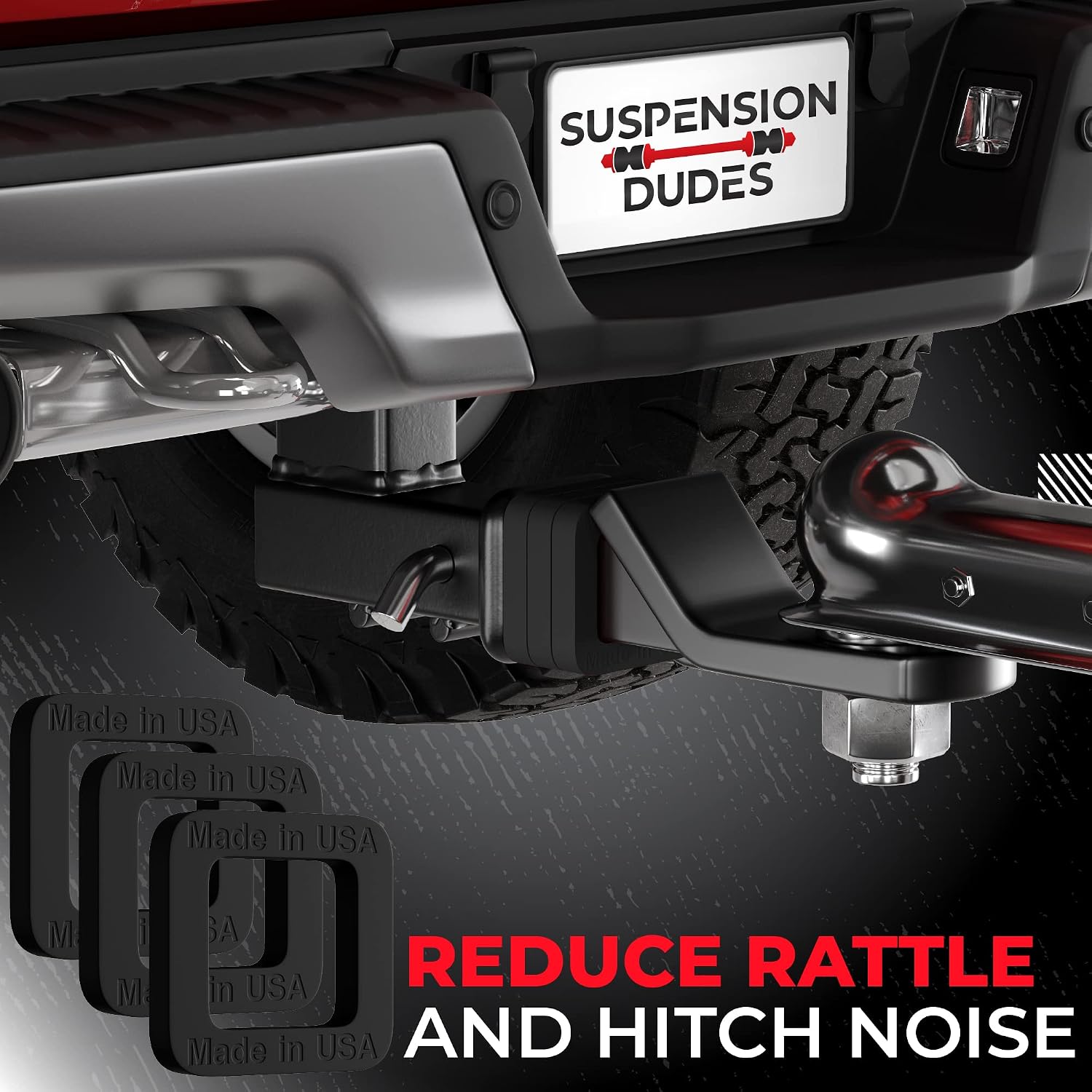 Suspension Dudes 2-inch Hitch Receiver Silencer Pad Reduces Rattle and Noise, Provides Cushion Between Hitch Receiver and Tow Hitches, Made in USA (Black, 3)