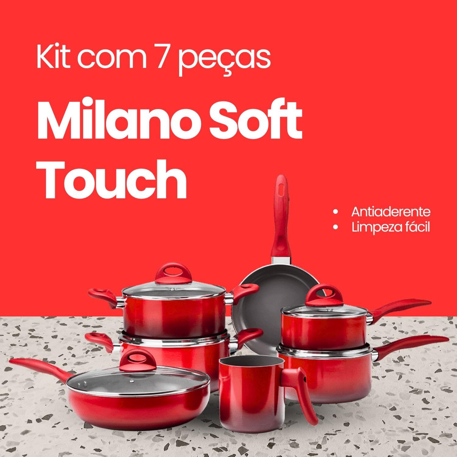 Conjunto de Panelas Jogo com 7 Peças Milano Soft Touch Vermelha