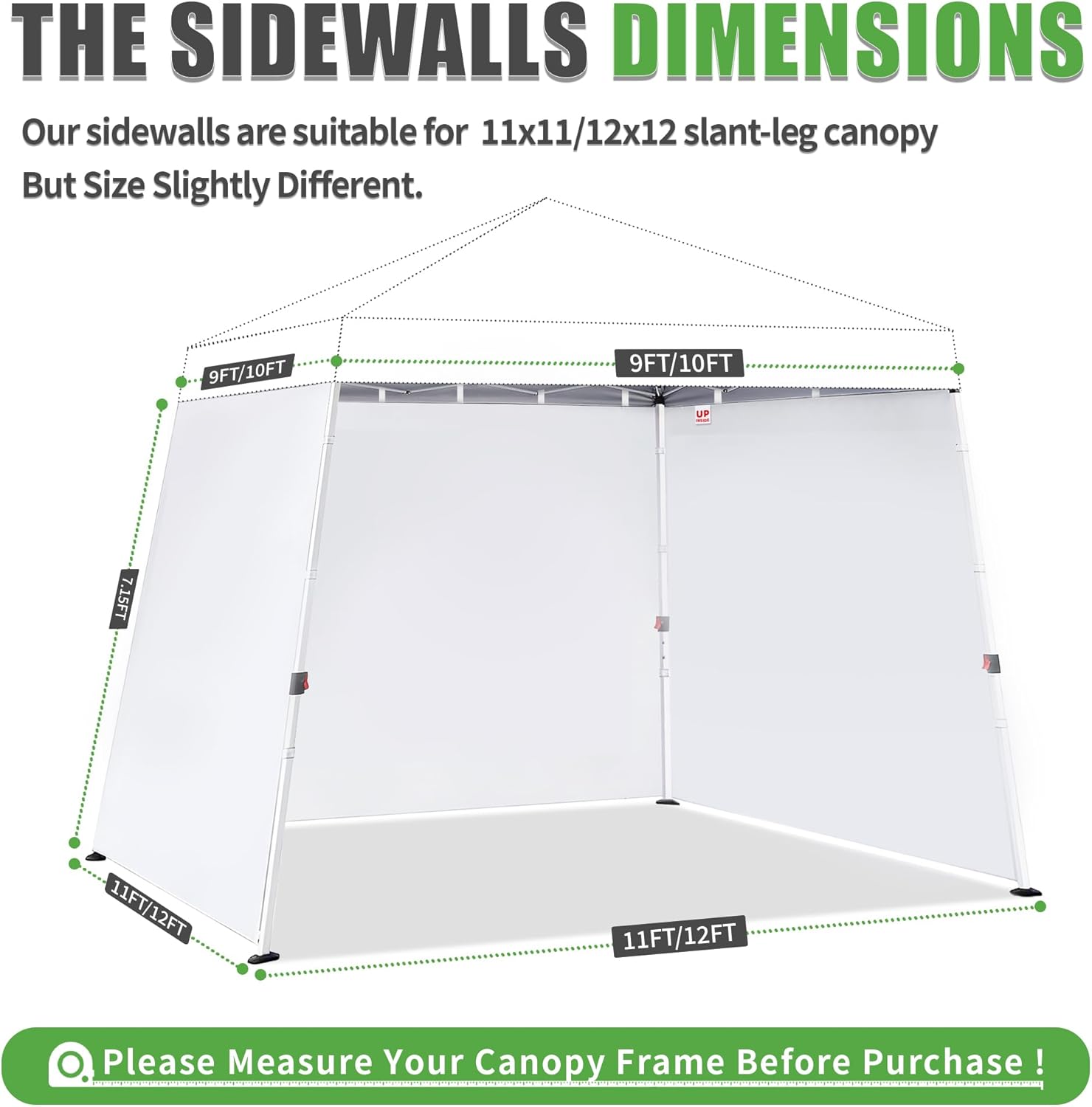 Canopy Sidewalls for 11x11,12x12 Slant Leg Pop Up Tent,3 Pack Sunwalls Only,(Black)