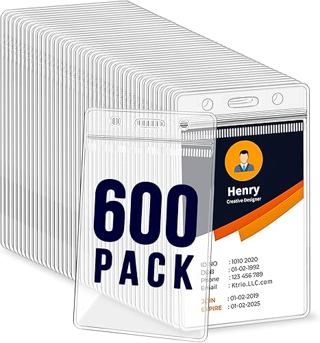 Miniatura 10 de Paquete de 60 soportes para tarjetas de identificación, soporte vertical para tarjetas de identificación de 2.25 x 3.5 pulgadas, transparente para
