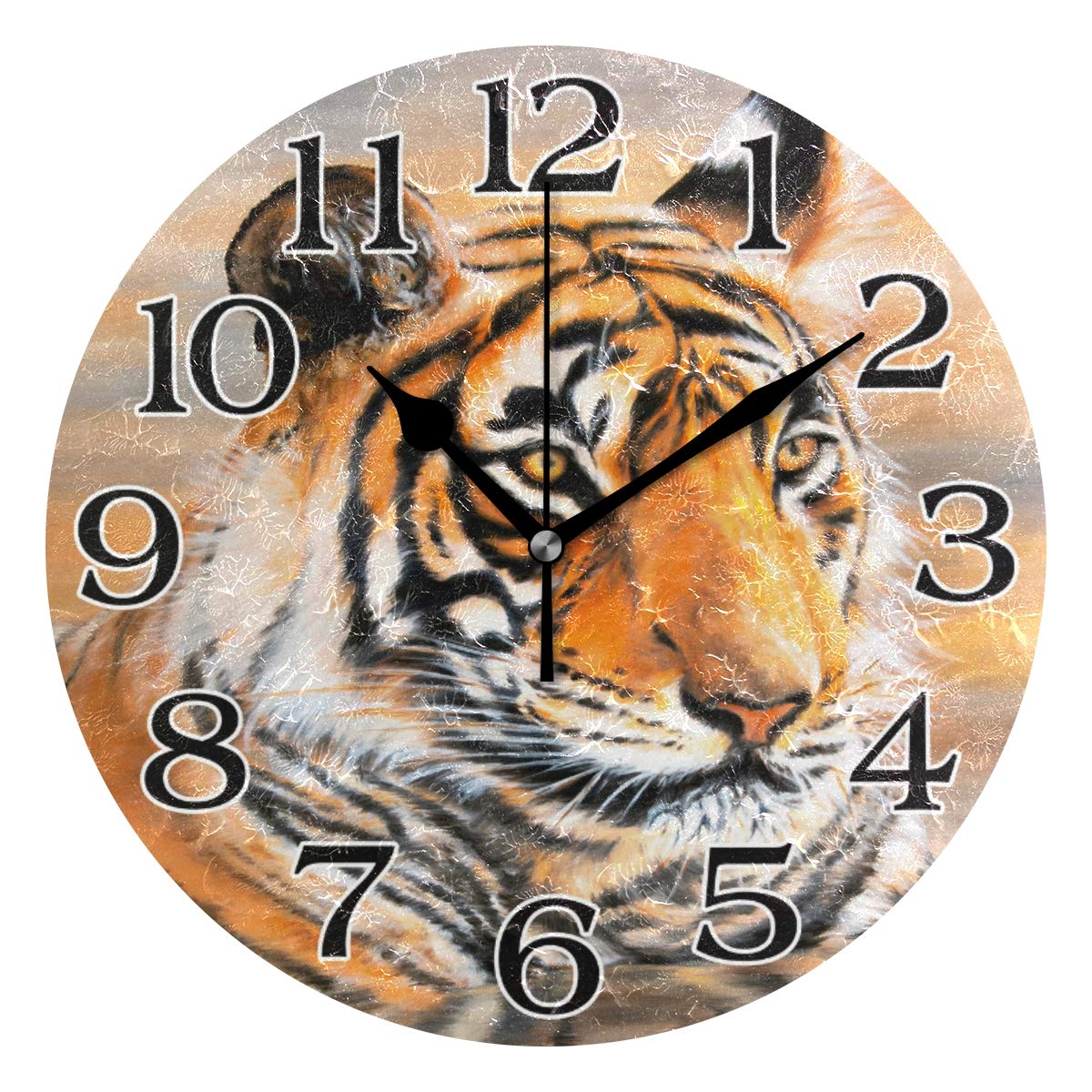 linomo Vintage Tiger Wall Clock Decor, Silent Non Ticking Round Clock Quiet for Kitchen Living Room Bedroom Bathroom Office