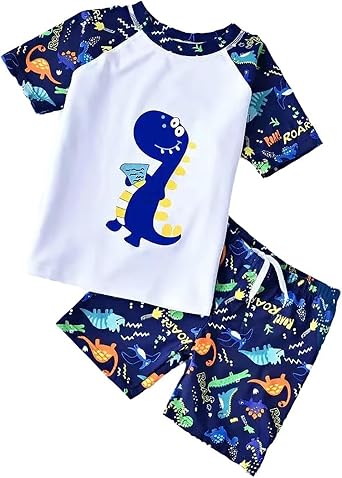 Boys Swimming Set Toddlers Dinosaur Rash Guard and Swim Trunks Swimsuit