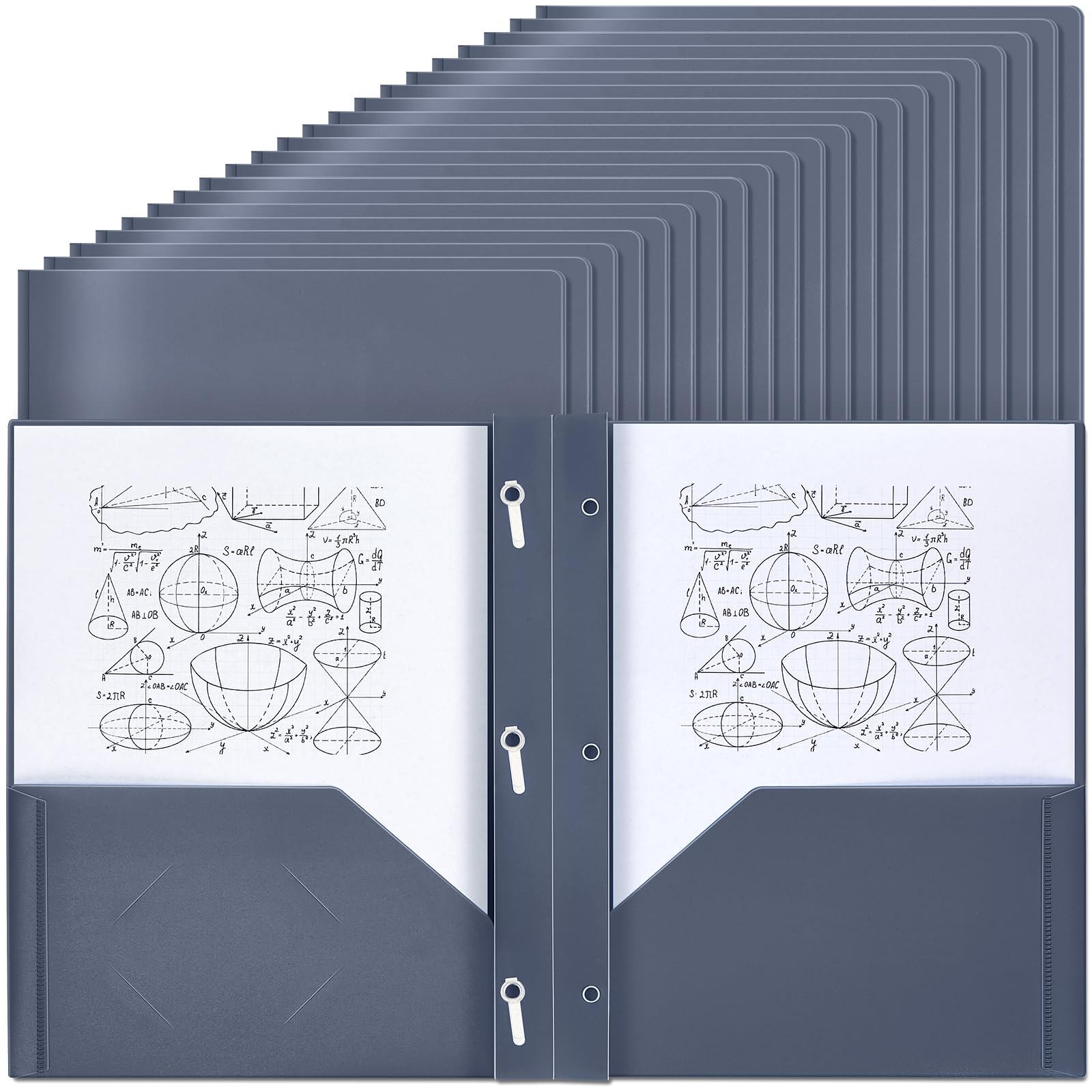 Lincia 100 Pcs Plastic Folders with Pockets and Prong Folders with Prongs 2 Pockets for Office, School for Students, Teachers, Office Workers(Grey